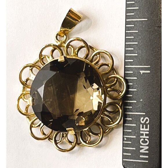 Vintage Italian 18K Gold Pendant With 19mm Smoky Quartz Stone - Picture 10 of 14